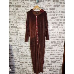 Waigurn Onesie Pajamas XXL Hooded Brown Cozy Hungry Bear Red Plaid Patch Buttons